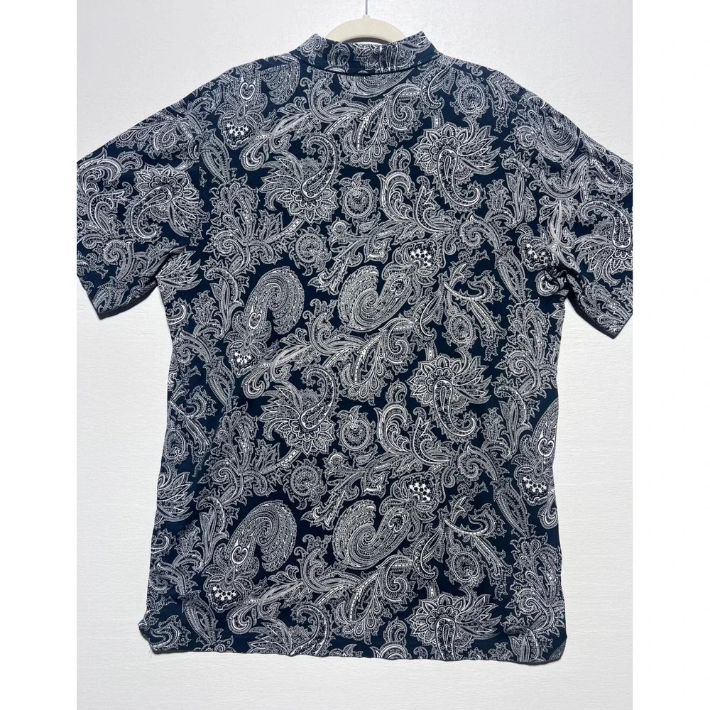 Polo Ralph Lauren Mens Large Navy Blue White Paisley Print Cotton Polo Shirt L